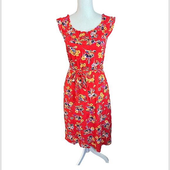 Anthropologie Dresses & Skirts - Anthropologie Red Floral Midi dress summer belted sundress conversations size 2